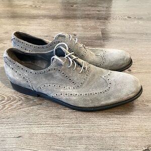 John Varvatos Gray Suede Wingtip Brogue Oxford Shoes Sz 12